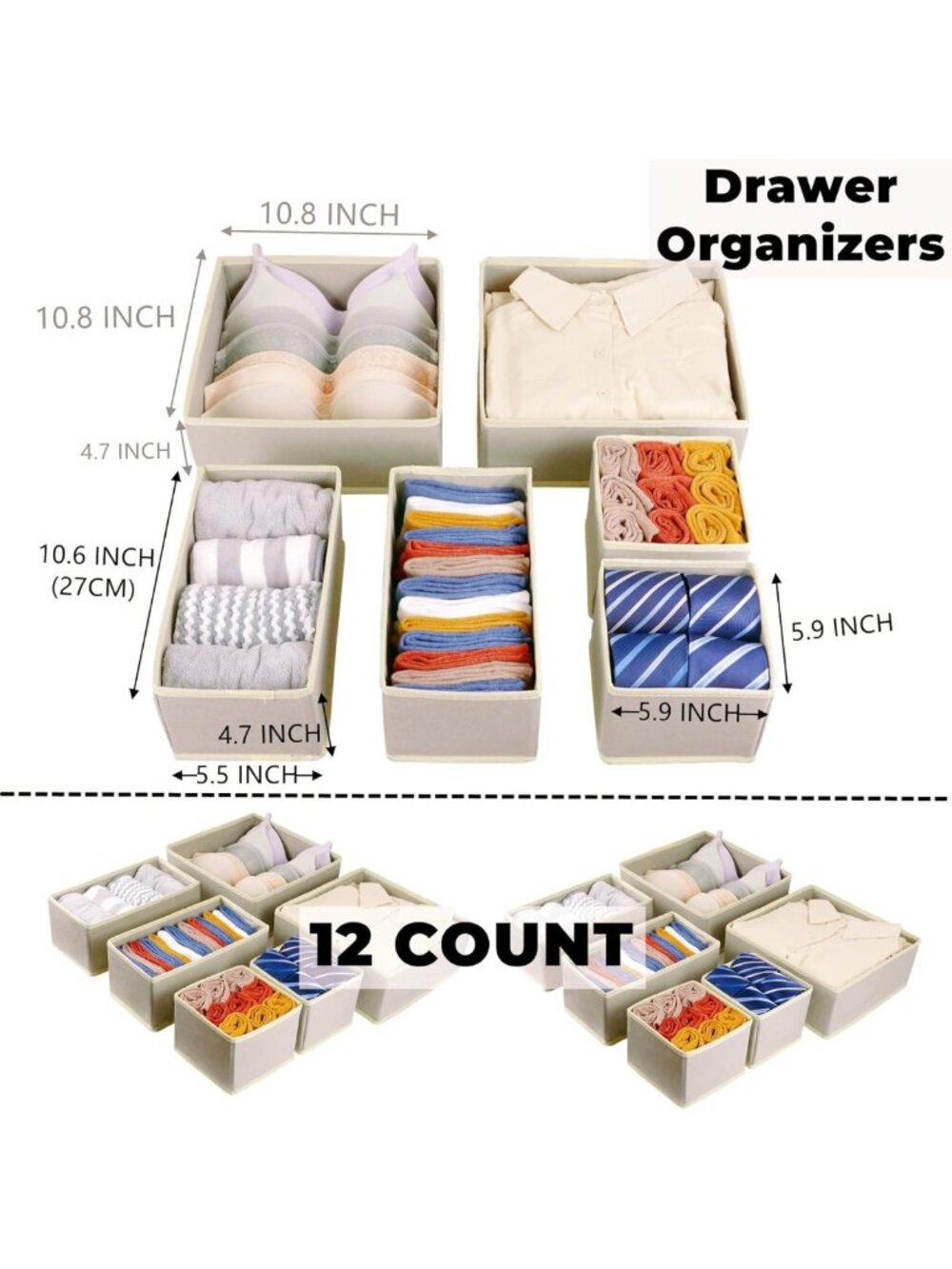 12 Pack Foldable Drawer Organizers & Dividers for Clothing, Socks, Baby Items - Picture 3 of 7